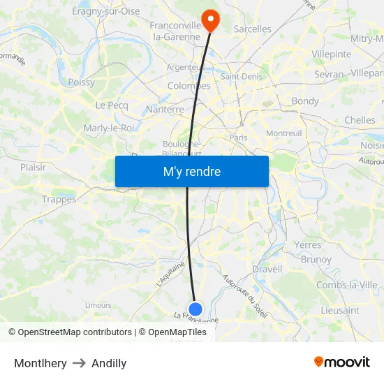 Montlhery to Andilly map