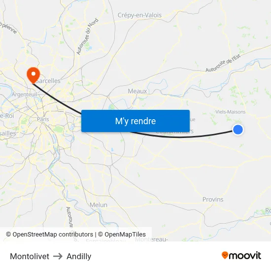 Montolivet to Andilly map