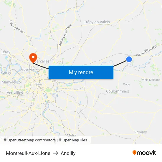 Montreuil-Aux-Lions to Andilly map