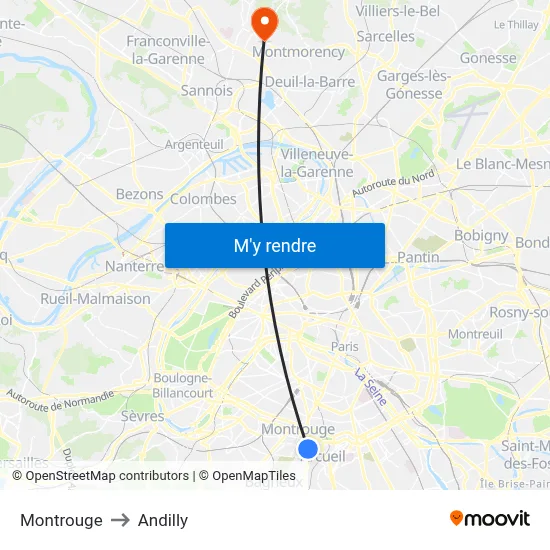Montrouge to Andilly map