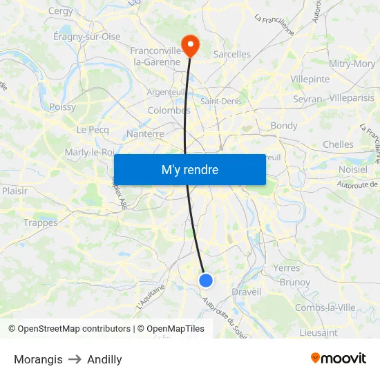 Morangis to Andilly map