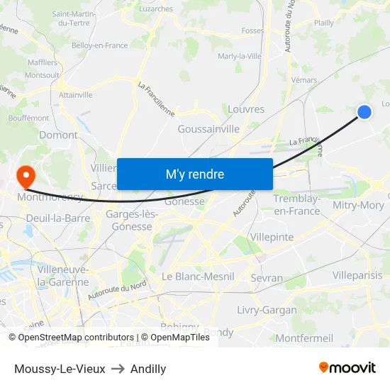 Moussy-Le-Vieux to Andilly map