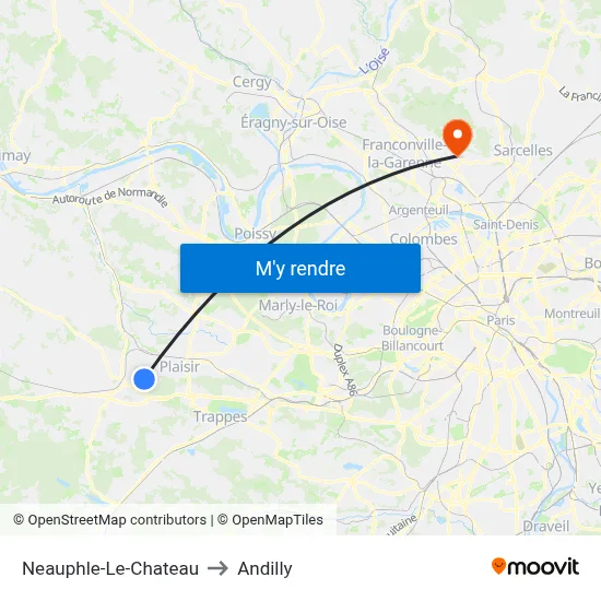 Neauphle-Le-Chateau to Andilly map