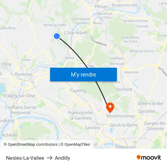 Nesles-La-Vallee to Andilly map