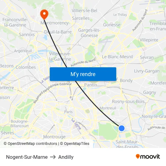 Nogent-Sur-Marne to Andilly map