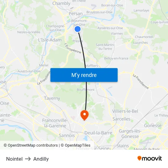 Nointel to Andilly map