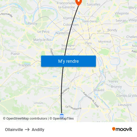 Ollainville to Andilly map
