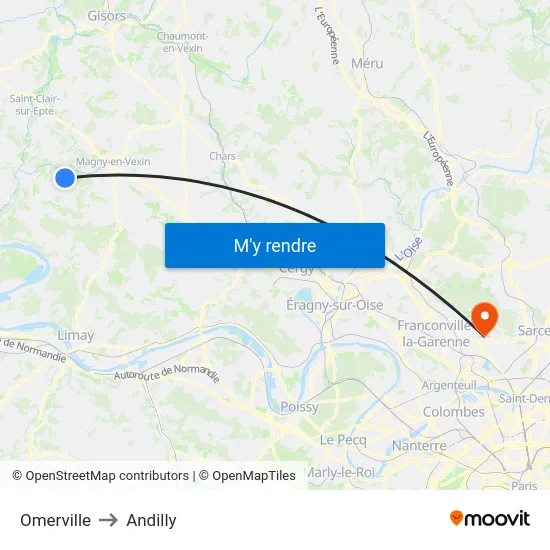 Omerville to Andilly map