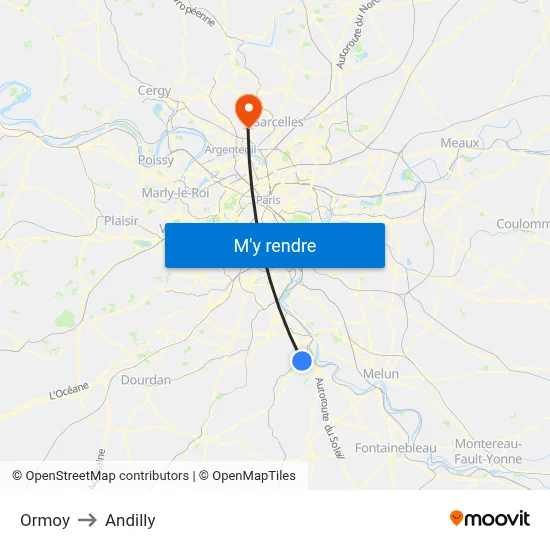 Ormoy to Andilly map