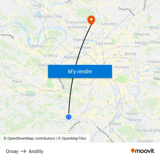 Orsay to Andilly map
