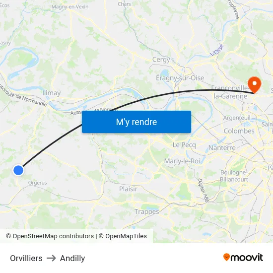 Orvilliers to Andilly map