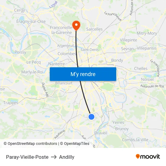 Paray-Vieille-Poste to Andilly map