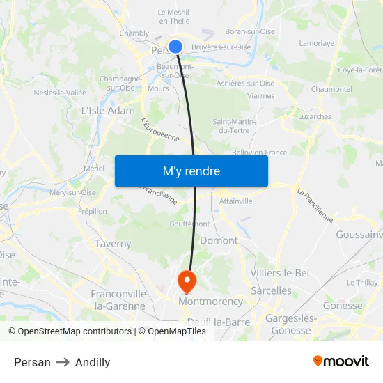 Persan to Andilly map