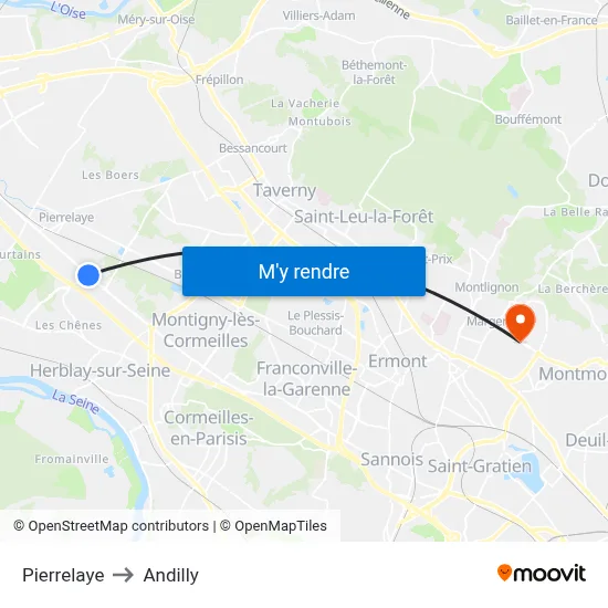 Pierrelaye to Andilly map