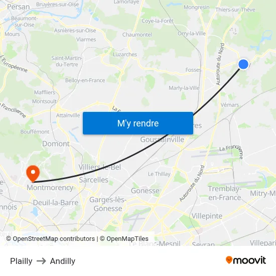 Plailly to Andilly map