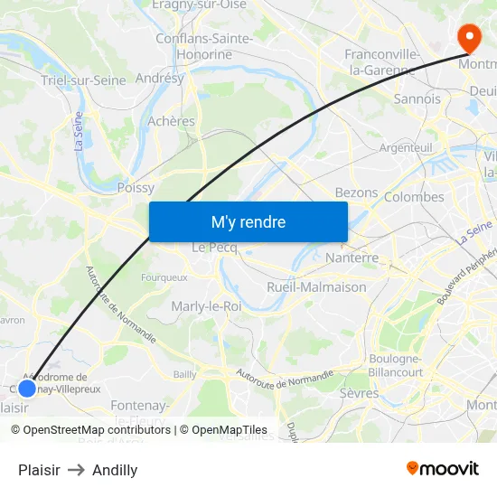 Plaisir to Andilly map