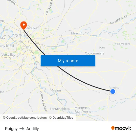 Poigny to Andilly map