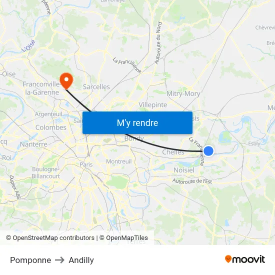 Pomponne to Andilly map