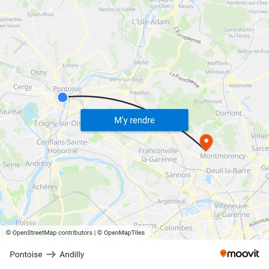 Pontoise to Andilly map