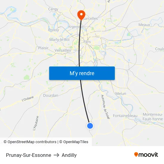 Prunay-Sur-Essonne to Andilly map