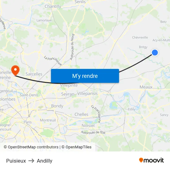 Puisieux to Andilly map