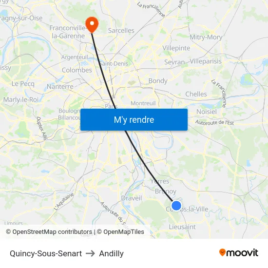 Quincy-Sous-Senart to Andilly map