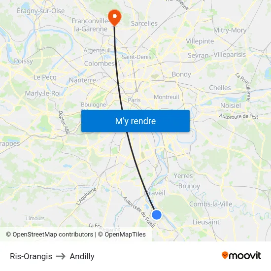 Ris-Orangis to Andilly map
