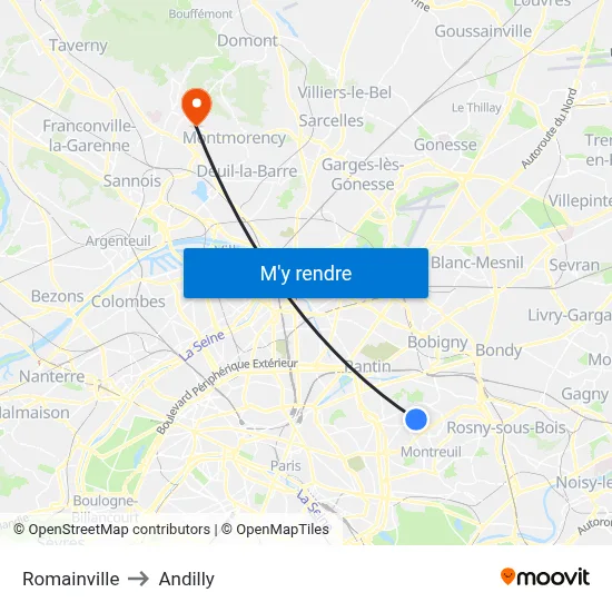 Romainville to Andilly map
