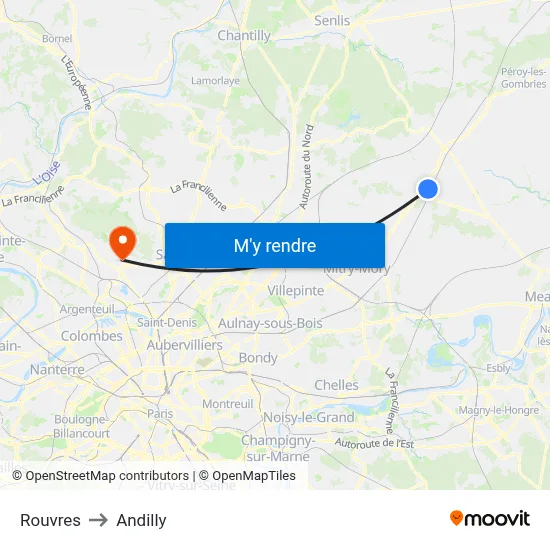 Rouvres to Andilly map