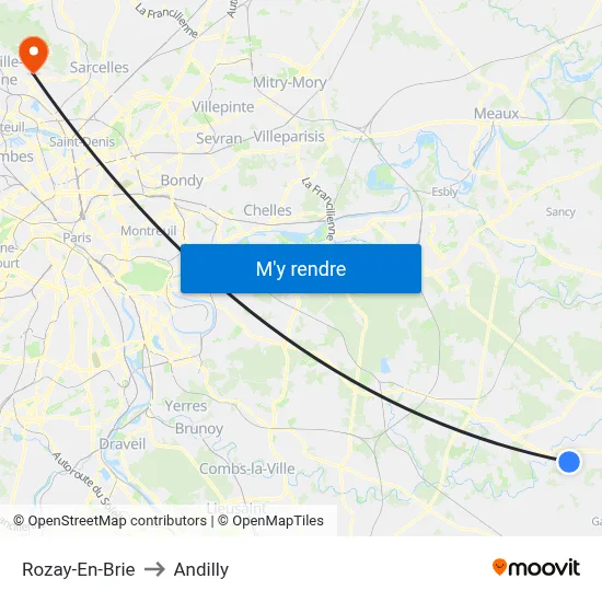 Rozay-En-Brie to Andilly map