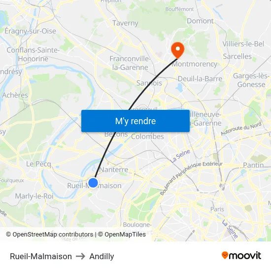 Rueil-Malmaison to Andilly map