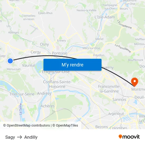 Sagy to Andilly map
