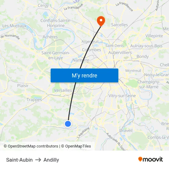 Saint-Aubin to Andilly map