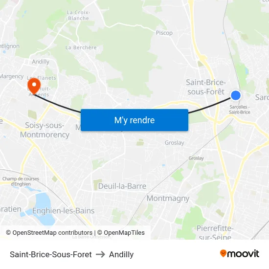 Saint-Brice-Sous-Foret to Andilly map