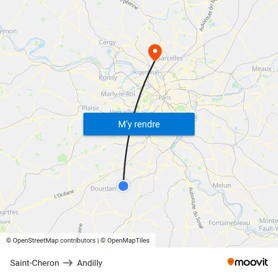 Saint-Cheron to Andilly map