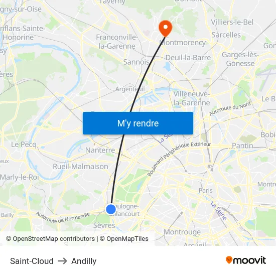 Saint-Cloud to Andilly map