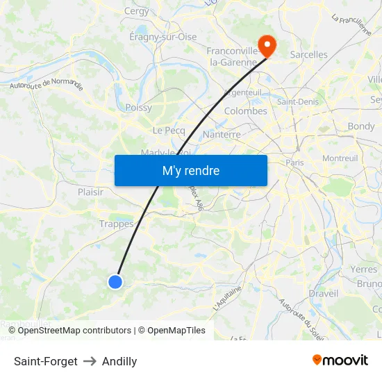 Saint-Forget to Andilly map
