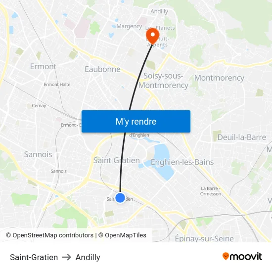 Saint-Gratien to Andilly map