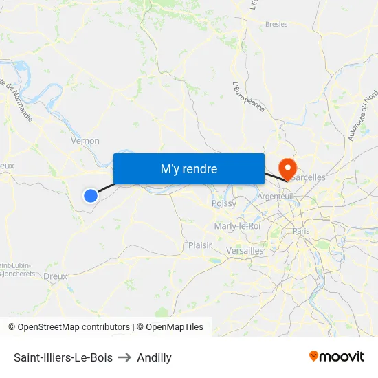 Saint-Illiers-Le-Bois to Andilly map