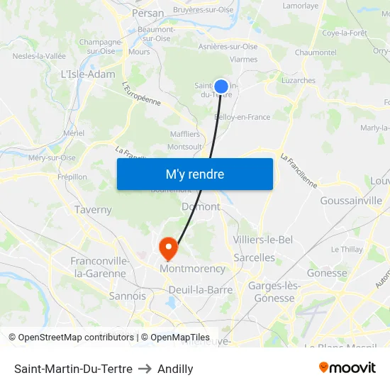Saint-Martin-Du-Tertre to Andilly map