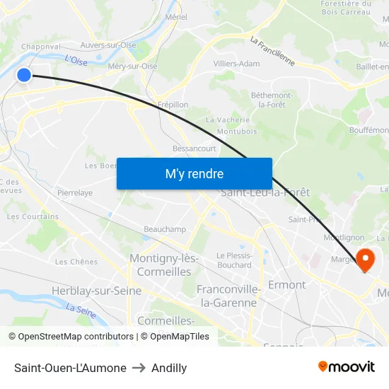 Saint-Ouen-L'Aumone to Andilly map