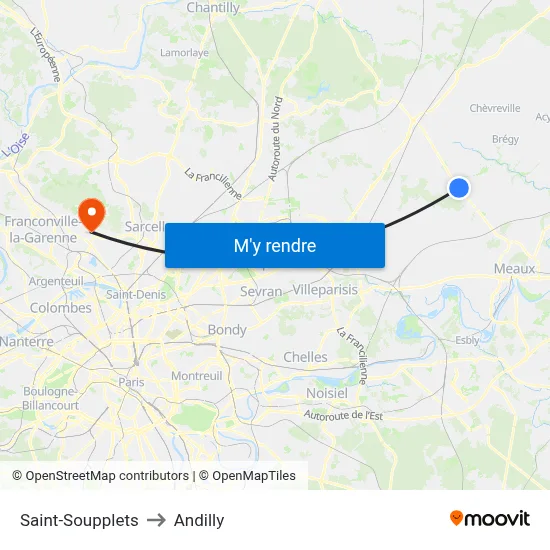 Saint-Soupplets to Andilly map