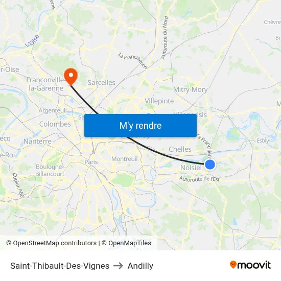 Saint-Thibault-Des-Vignes to Andilly map