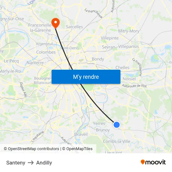 Santeny to Andilly map