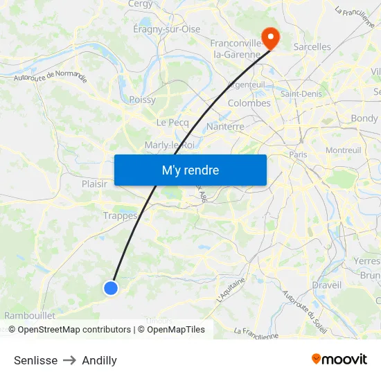 Senlisse to Andilly map