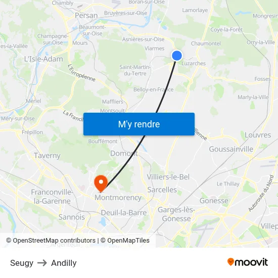 Seugy to Andilly map