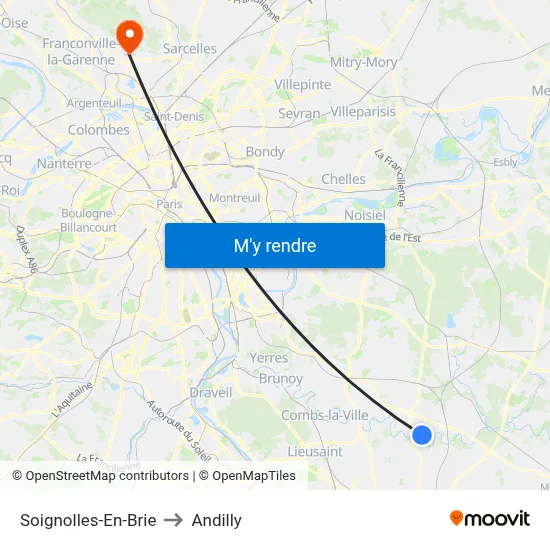 Soignolles-En-Brie to Andilly map