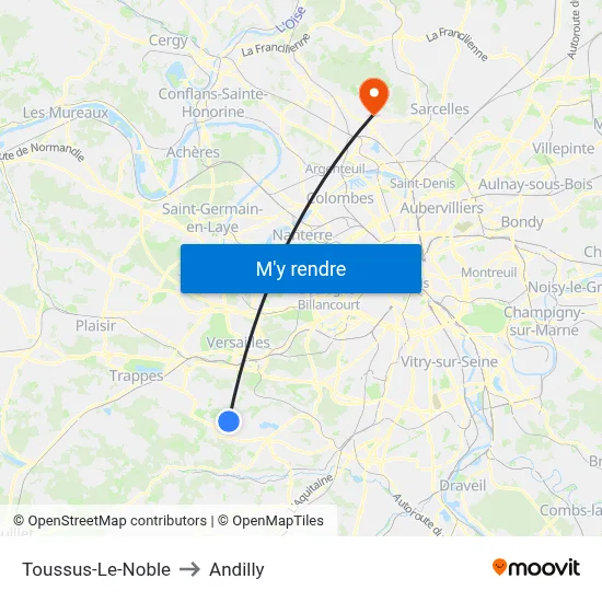 Toussus-Le-Noble to Andilly map