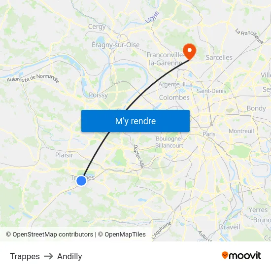 Trappes to Andilly map