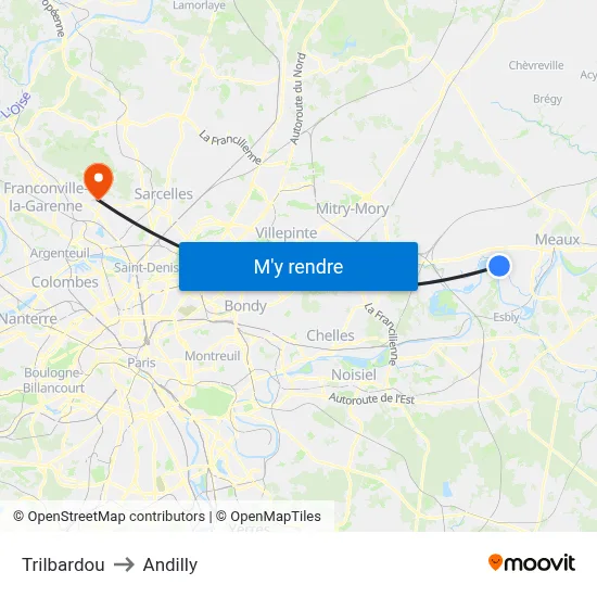 Trilbardou to Andilly map
